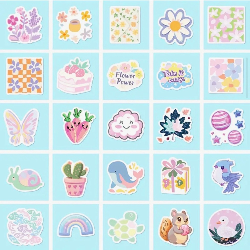 50 Pastel Springtime Stickers Animals Flowers Fun Sayings Sweets Sun - Picture 2 of 5